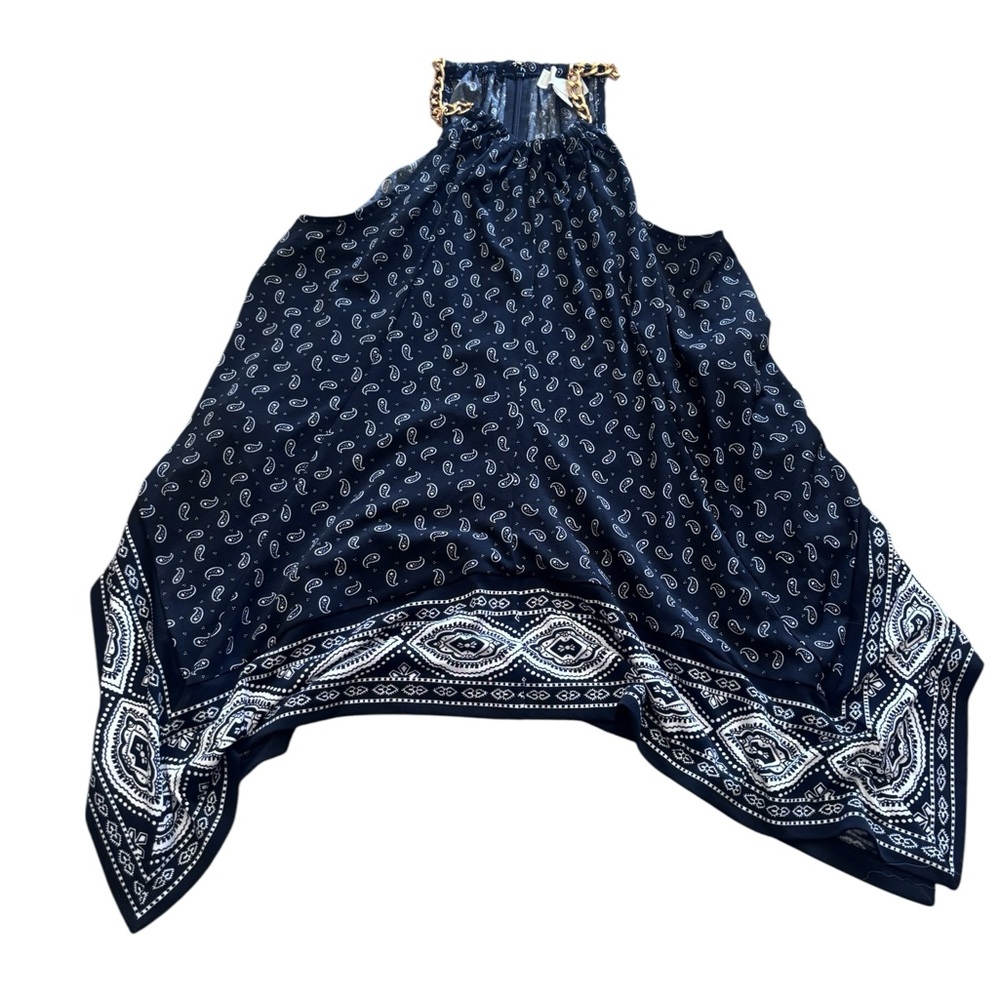 Michael Michael Kors Paisley Halter Chain Neck Handkerchief Hem Top Size M - Picture 5 of 7